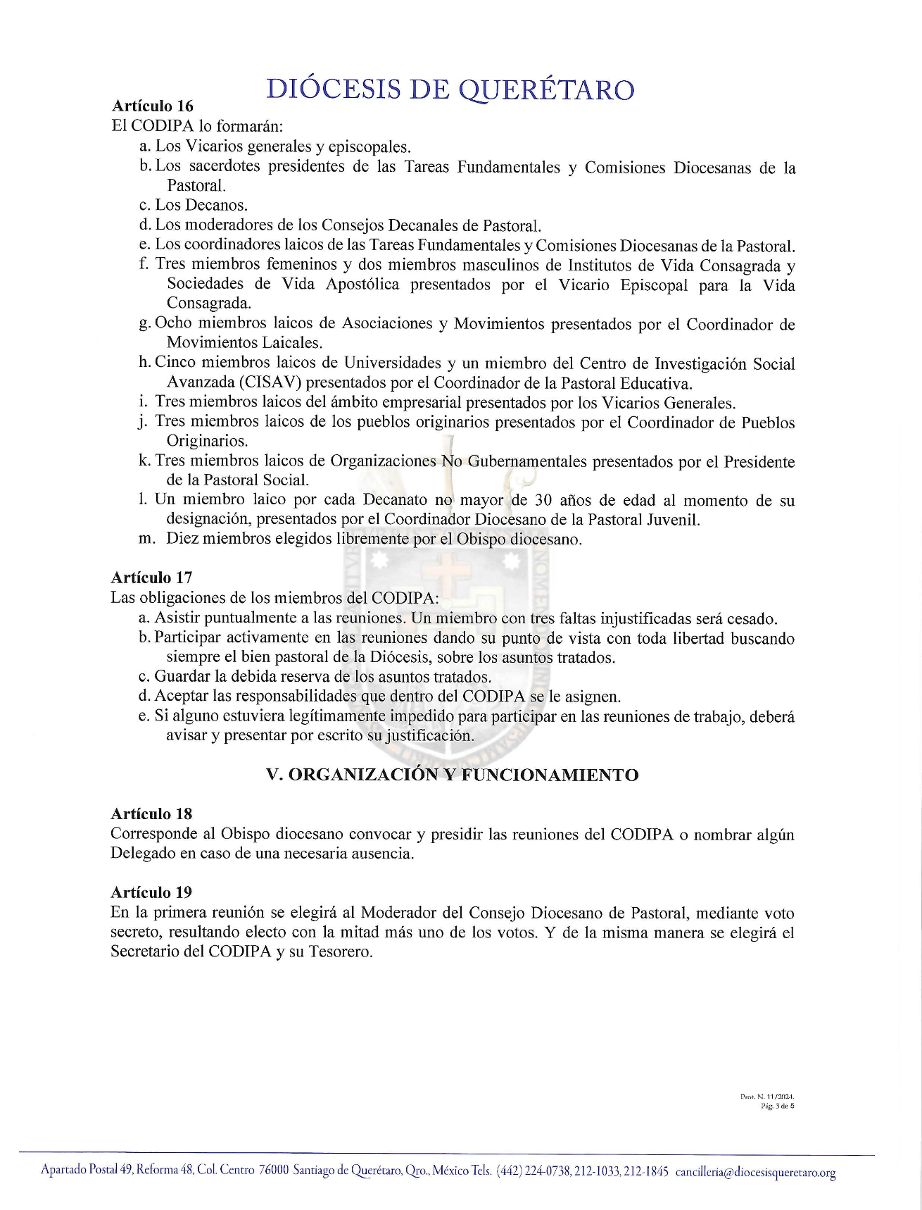 Prot. N. 11/2024 Asunto: Decreto de Constitución del Consejo Diocesano de Pastoral y aprobación de sus Estatutos 5